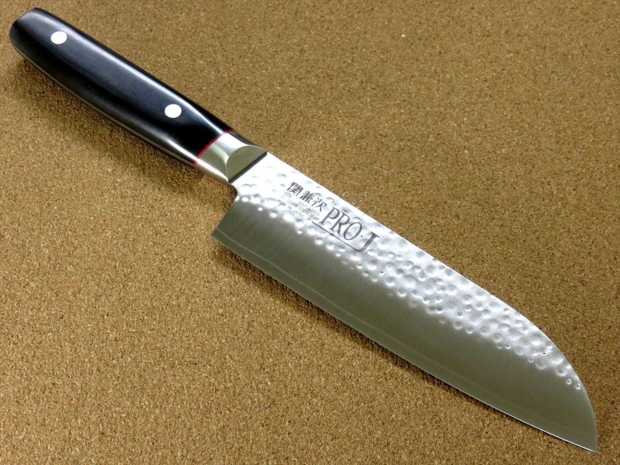 Japanese PRO-J Kitchen Santoku Knife 170mm 6.7" Hammer Forged SEKI JAPAN Nippon