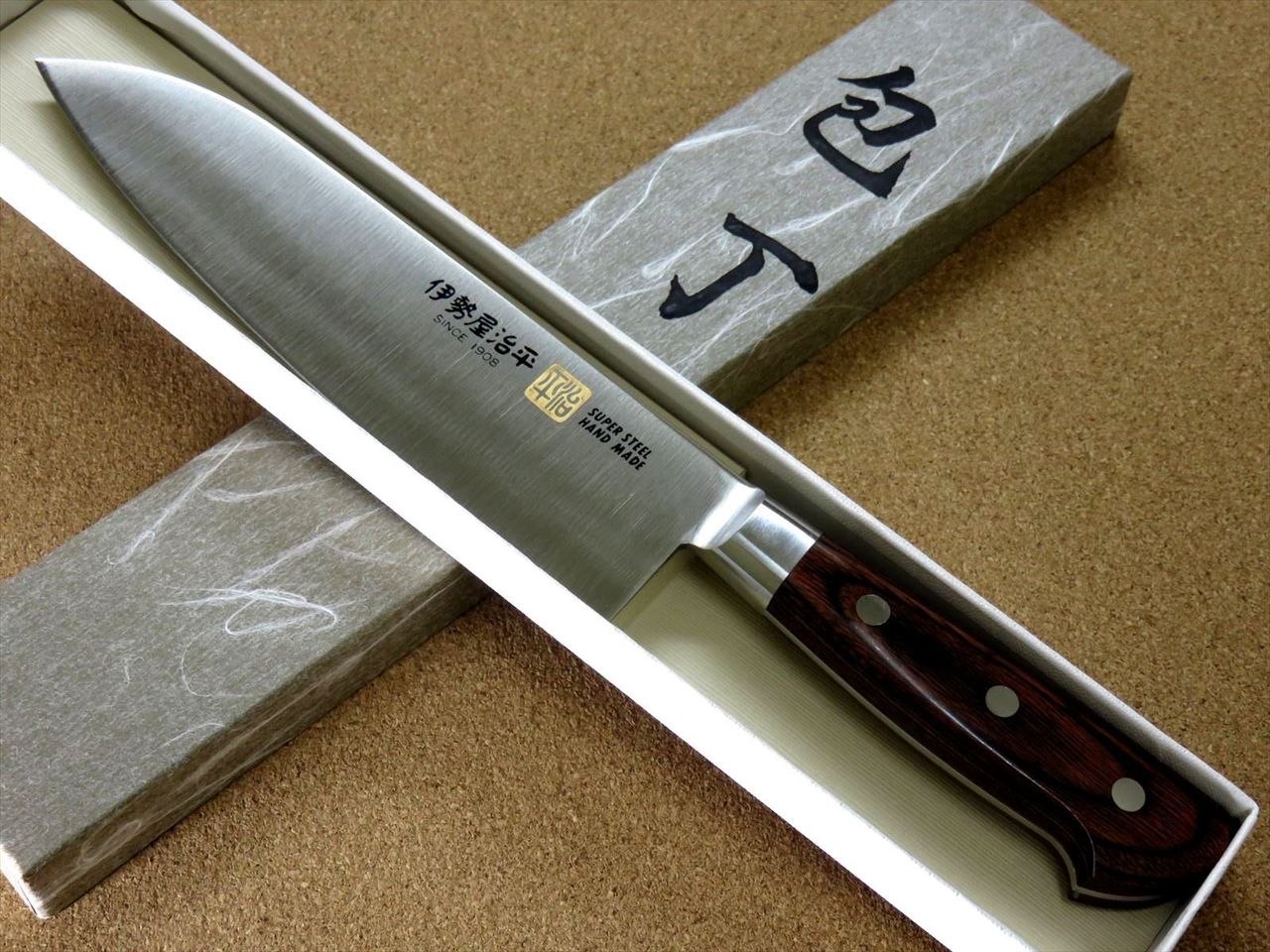 Japanese SETO ISEYA-B Kitchen Santoku Knife 7.1 inch Mahogany Bolster SEKI JAPAN