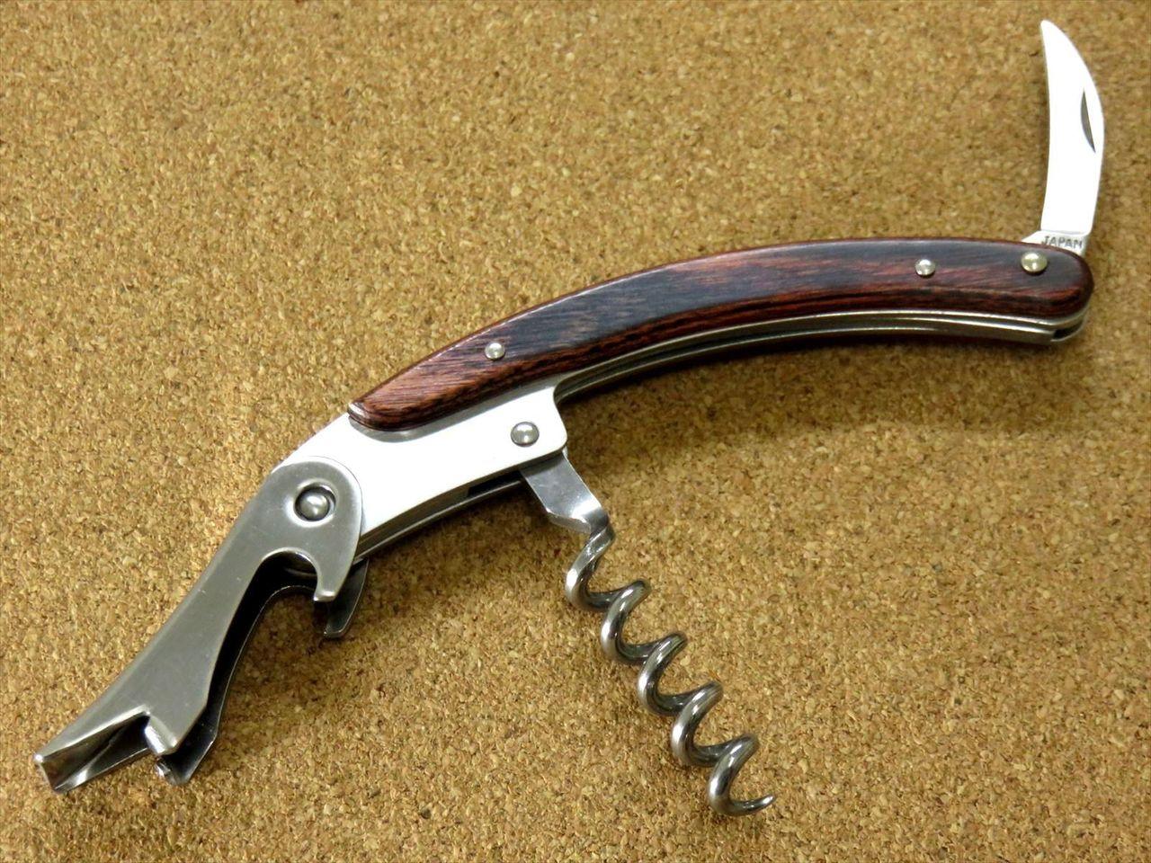 Japanese Sommelier Knife Corkscrew Wine Bottle Opener Brown Plywood SEKI JAPAN