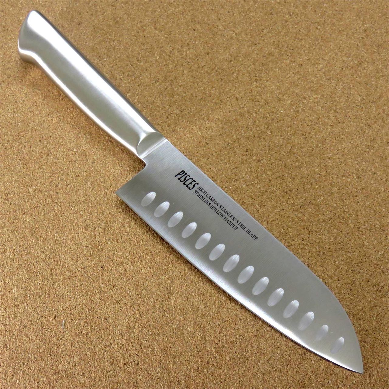 Japanese Pisces Kitchen Dimple Santoku Knife 6.7" Stainless Handle SEKI JAPAN