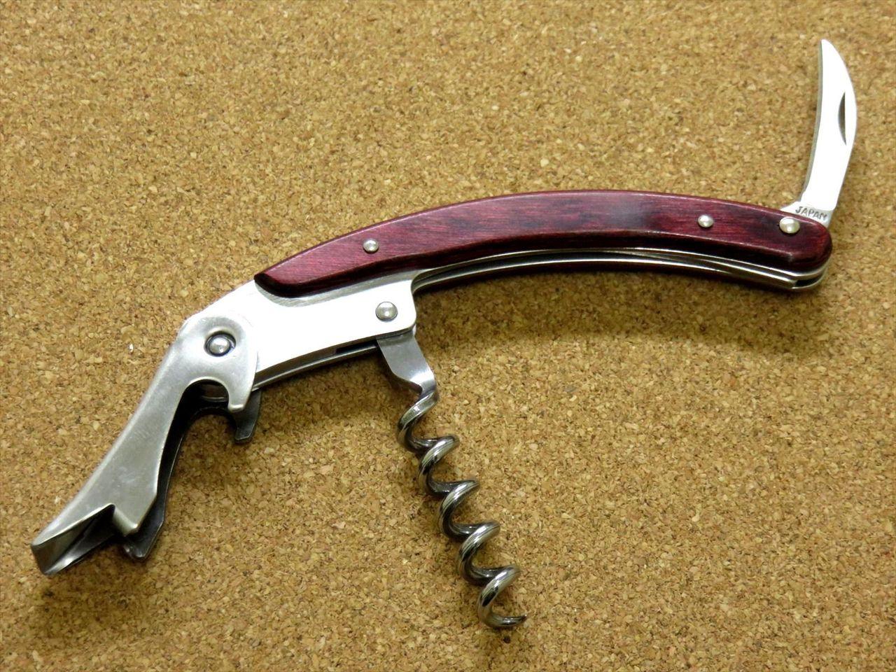 Japanese Sommelier Knife Corkscrew Wine Bottle Opener Red Plywood SEKI JAPAN