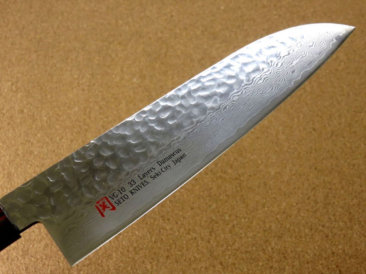 Japanese SETO ISEYA-I Kitchen Santoku Knife 7.1" Damascus Hammered SEKI JAPAN