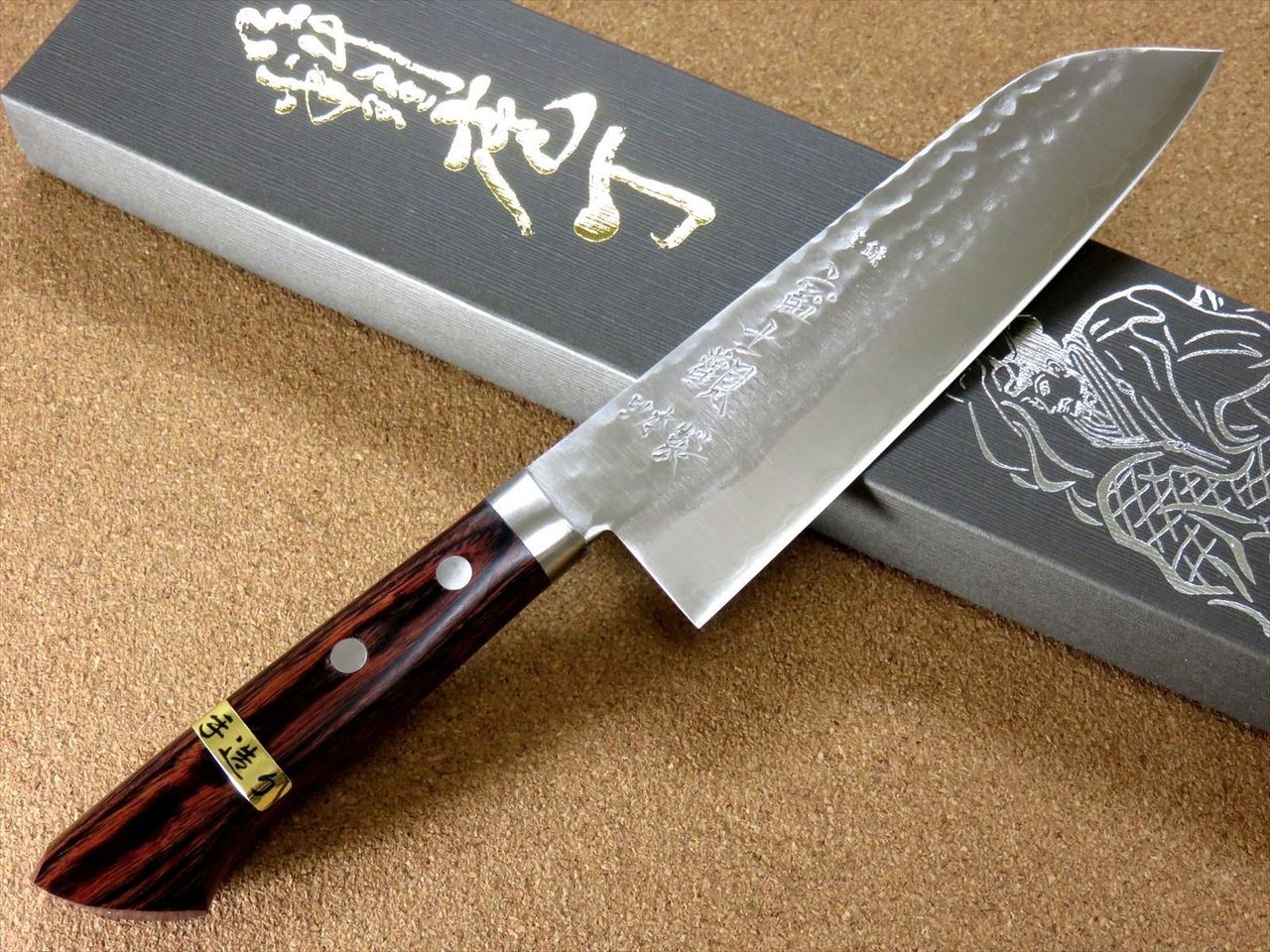 Japanese Kitchen Santoku Knife 170mm 6.7 inch 3 Layers Hammered Bolster JAPAN