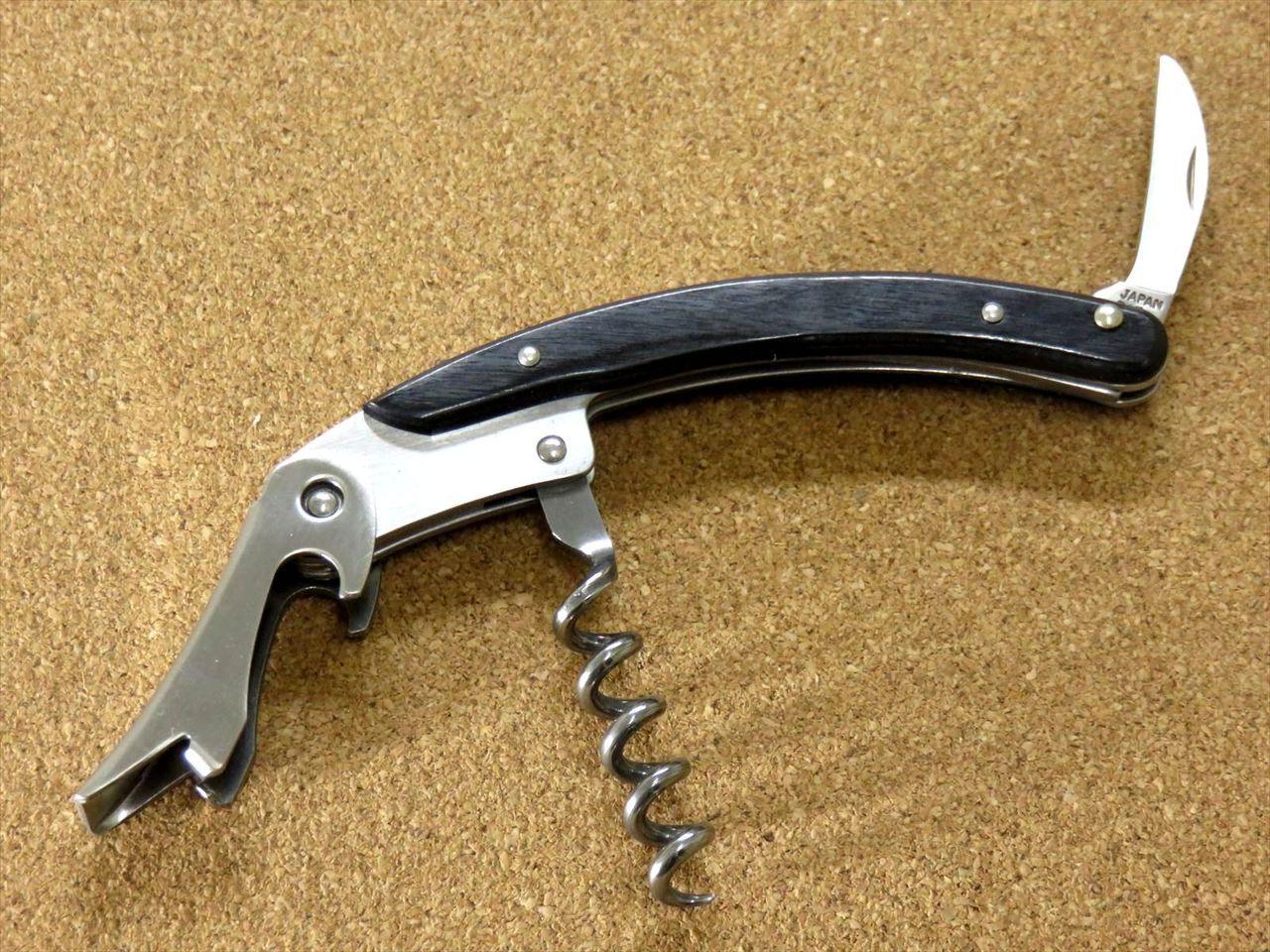 Japanese Sommelier Knife Corkscrew Wine Bottle Opener Black Plywood SEKI JAPAN