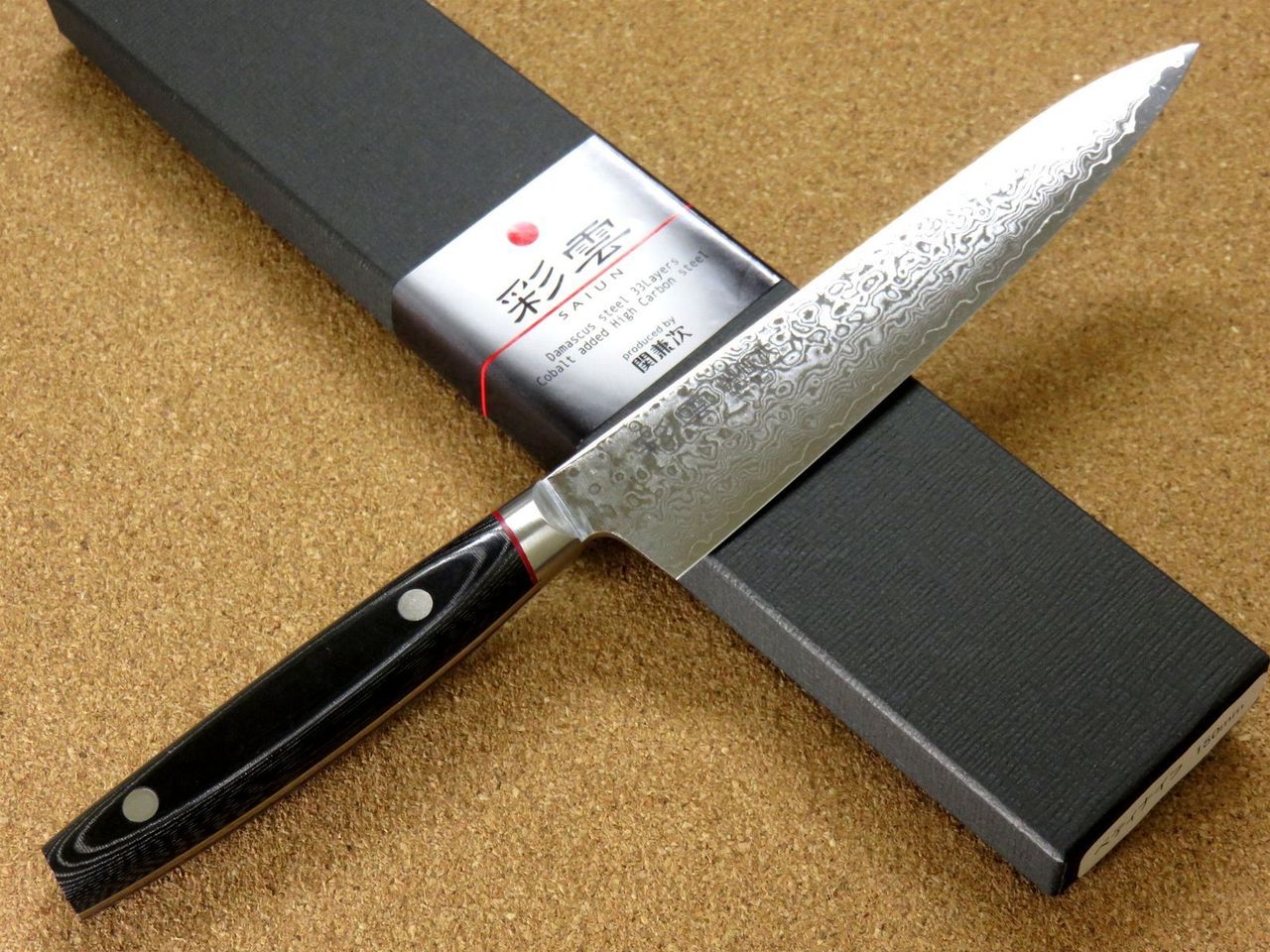 Japanese SAIUN Kitchen Petty Utility Knife 150mm 5.9" VG-10 Damascus SEKI JAPAN