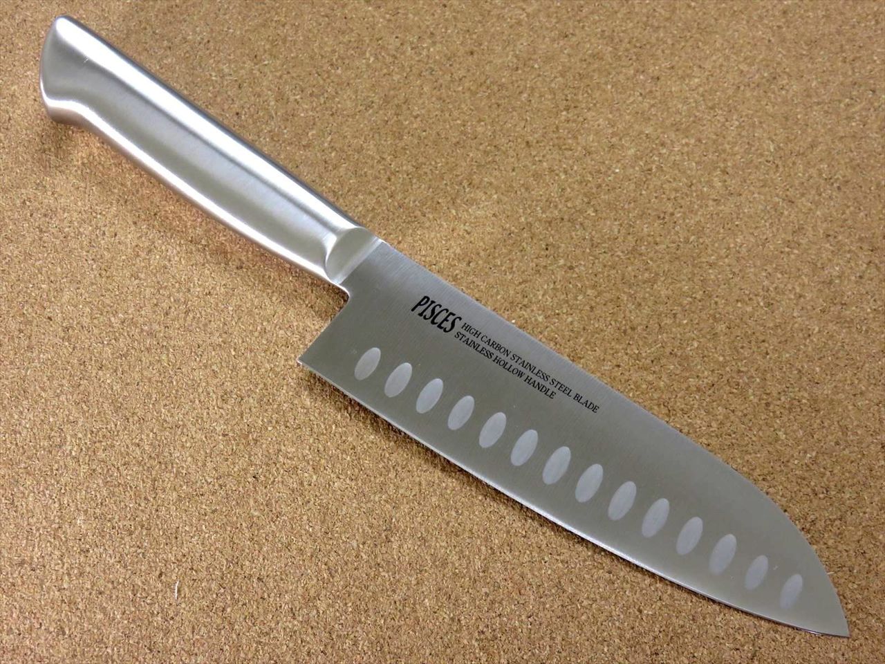 Japanese Pisces Kitchen Dimple Santoku Knife 6.7" Stainless Handle SEKI JAPAN