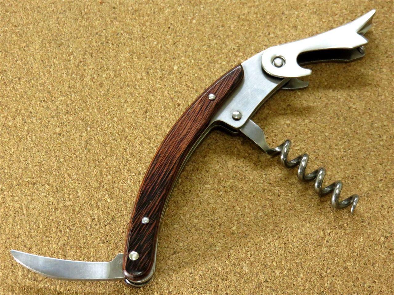Japanese Sommelier Knife Corkscrew Wine Bottle Opener Brown Plywood SEKI JAPAN