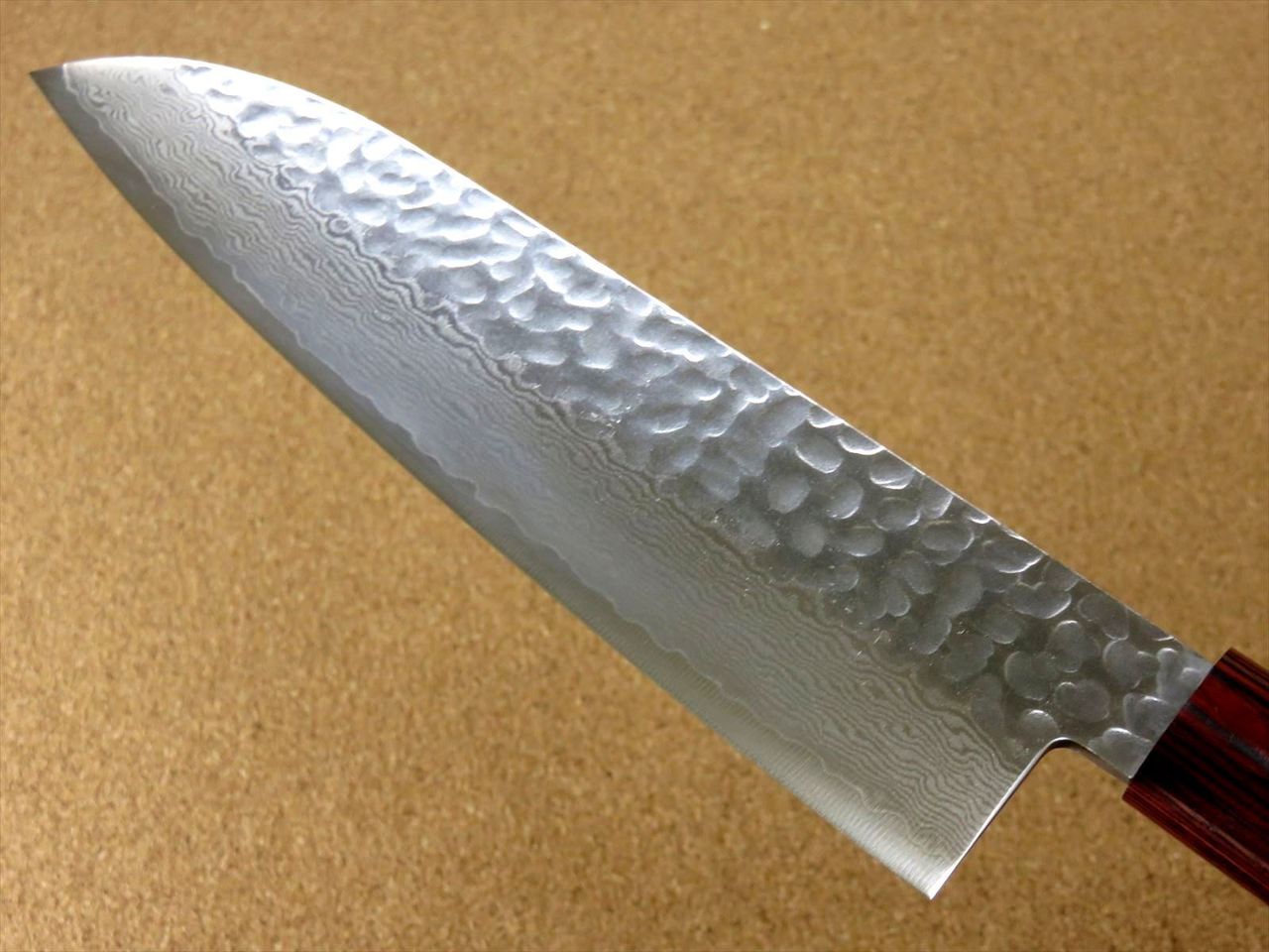 Japanese SETO ISEYA-I Kitchen Santoku Knife 7.1" Damascus Hammered SEKI JAPAN