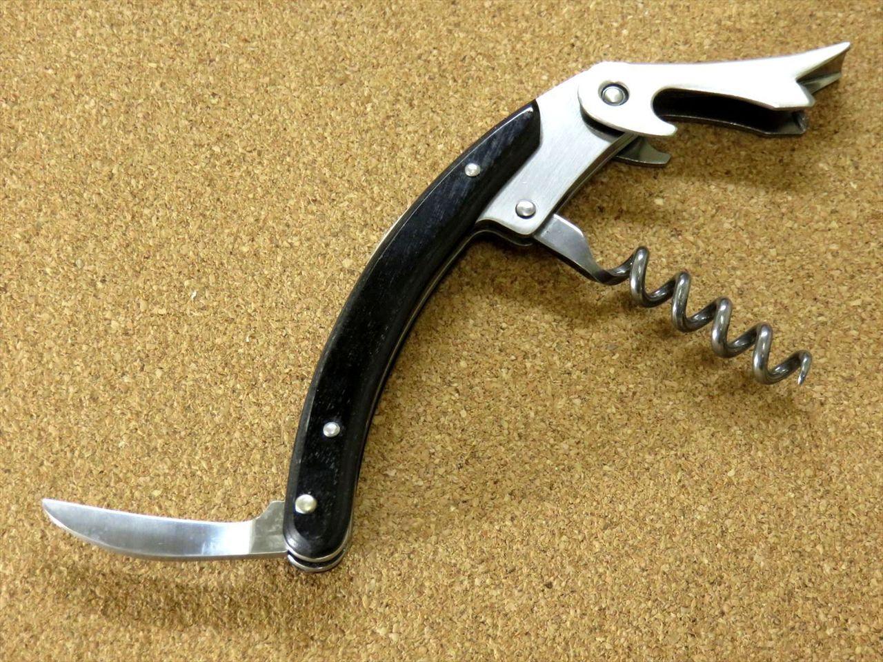 Japanese Sommelier Knife Corkscrew Wine Bottle Opener Black Plywood SEKI JAPAN