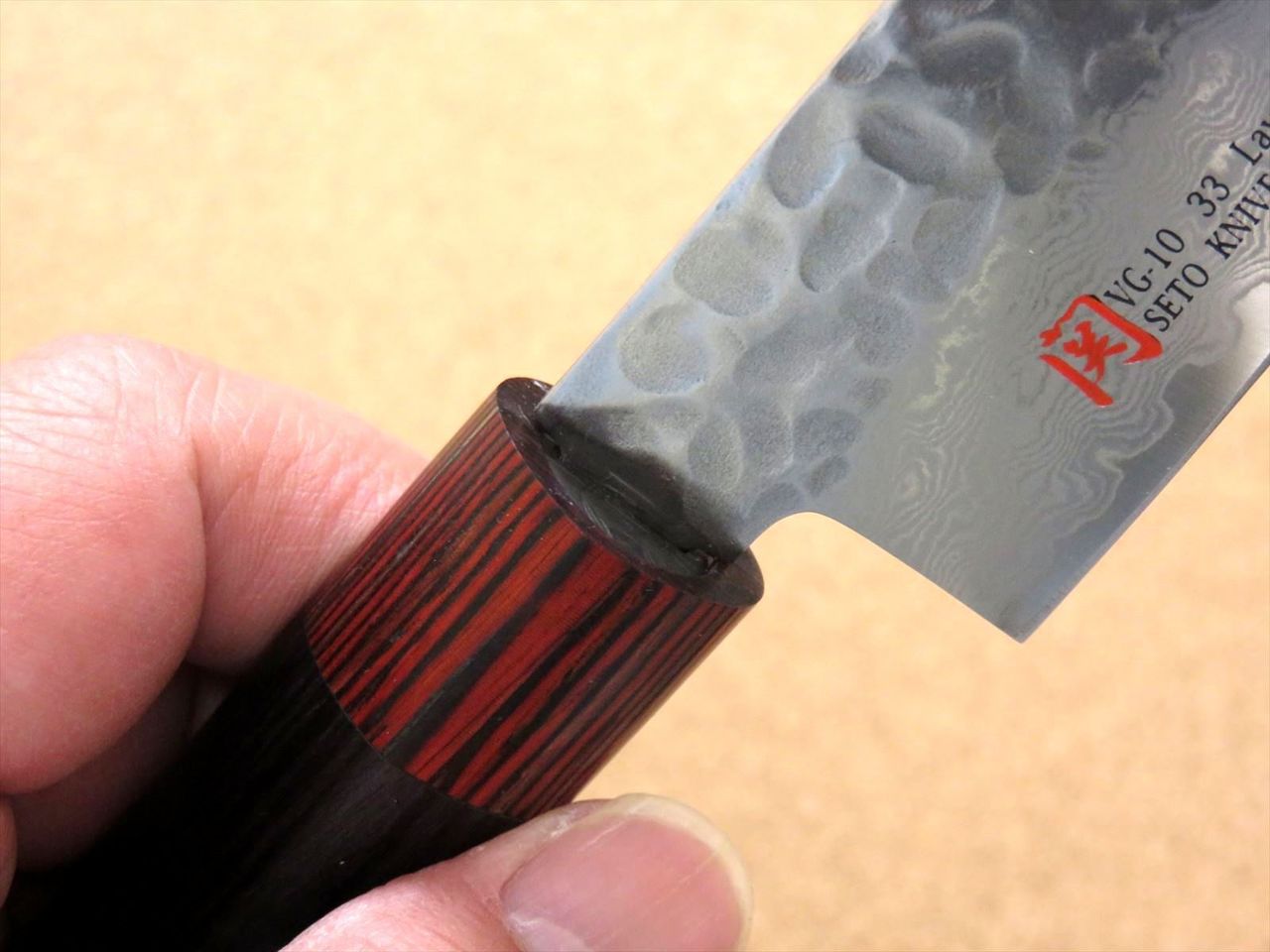 Japanese SETO ISEYA-I Kitchen Small Santoku Knife 5.3" Damascus Hammered JAPAN
