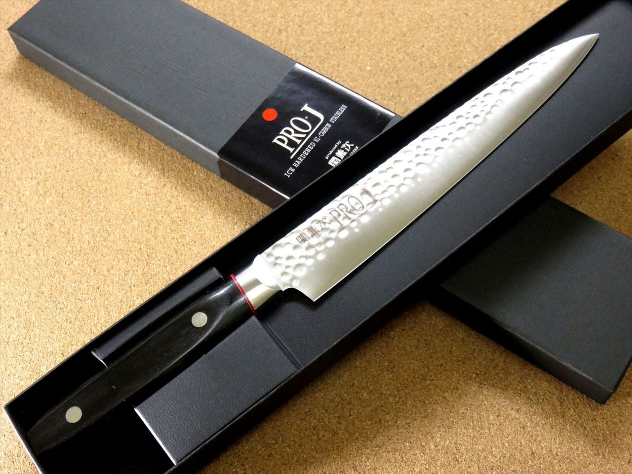 Japanese PRO-J Kitchen Sujihiki Slicing Knife 210mm 8.3 inch Hammered SEKI JAPAN