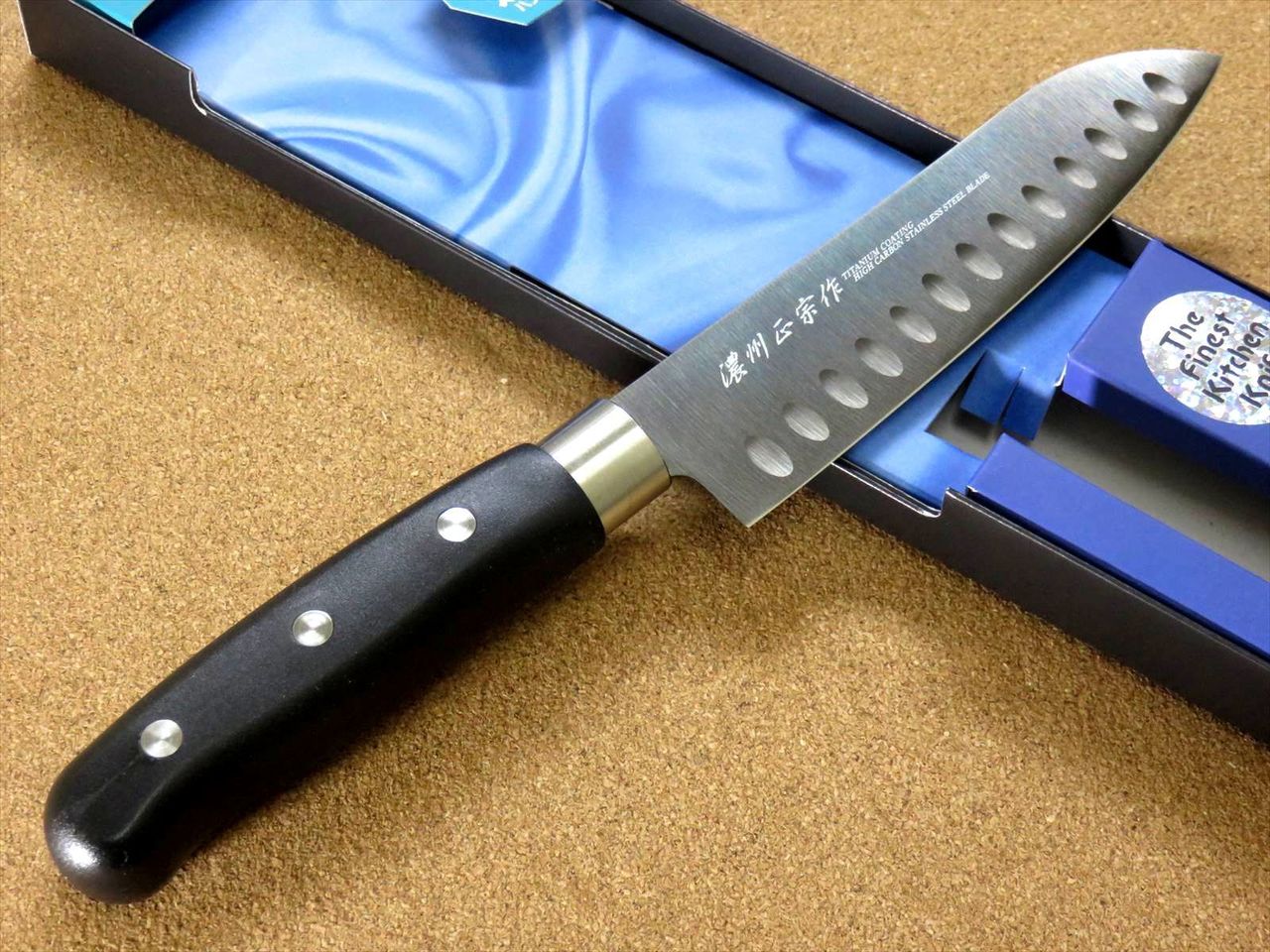 Japanese Masamune Kitchen Dimple Santoku Knife 5.9" Titanium Coating SEKI JAPAN