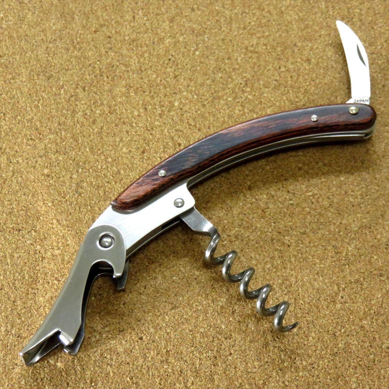 Japanese Sommelier Knife Corkscrew Wine Bottle Opener Brown Plywood SEKI JAPAN