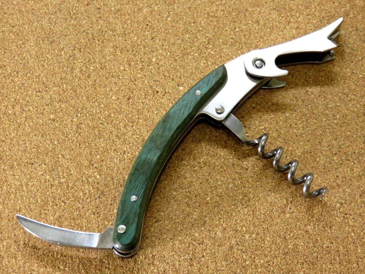 Japanese Sommelier Knife Corkscrew Wine Bottle Opener Green Plywood SEKI JAPAN