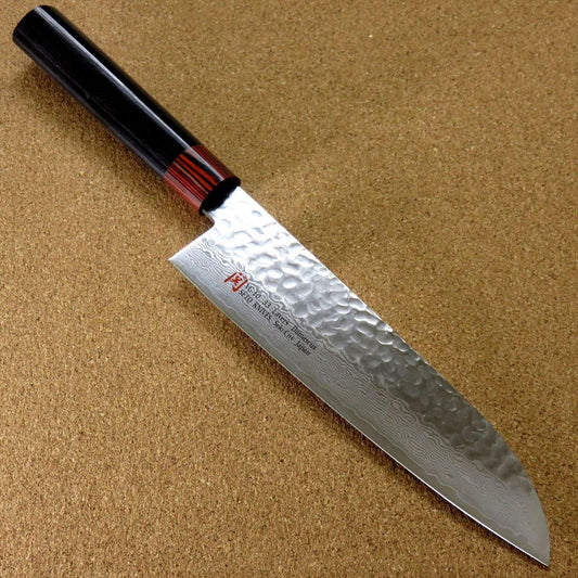 Japanese SETO ISEYA-I Kitchen Santoku Knife 7.1" Damascus Hammered SEKI JAPAN