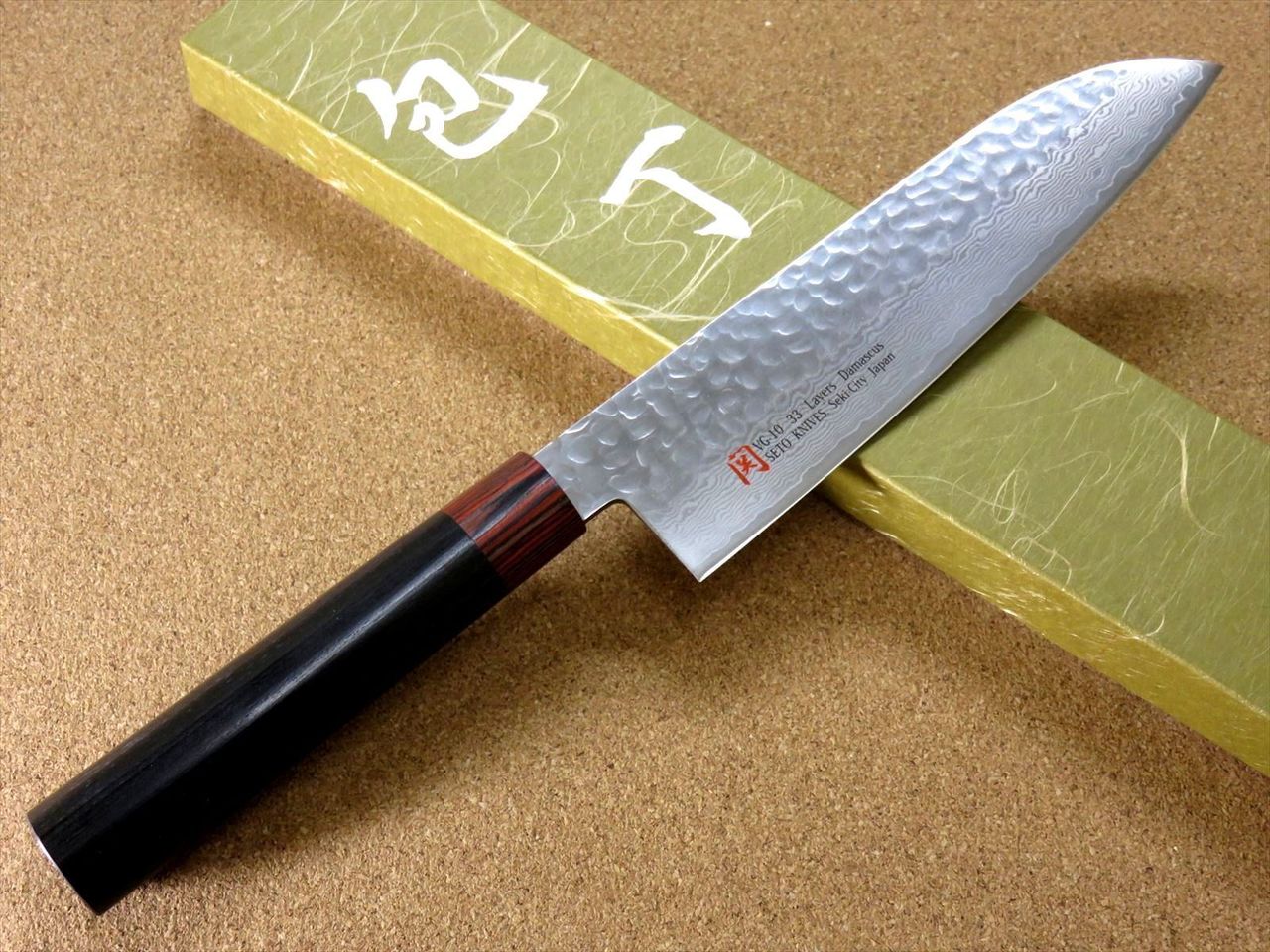 Japanese SETO ISEYA-I Kitchen Santoku Knife 7.1" Damascus Hammered SEKI JAPAN