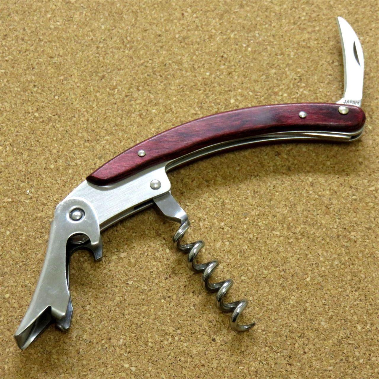 Japanese Sommelier Knife Corkscrew Wine Bottle Opener Red Plywood SEKI JAPAN