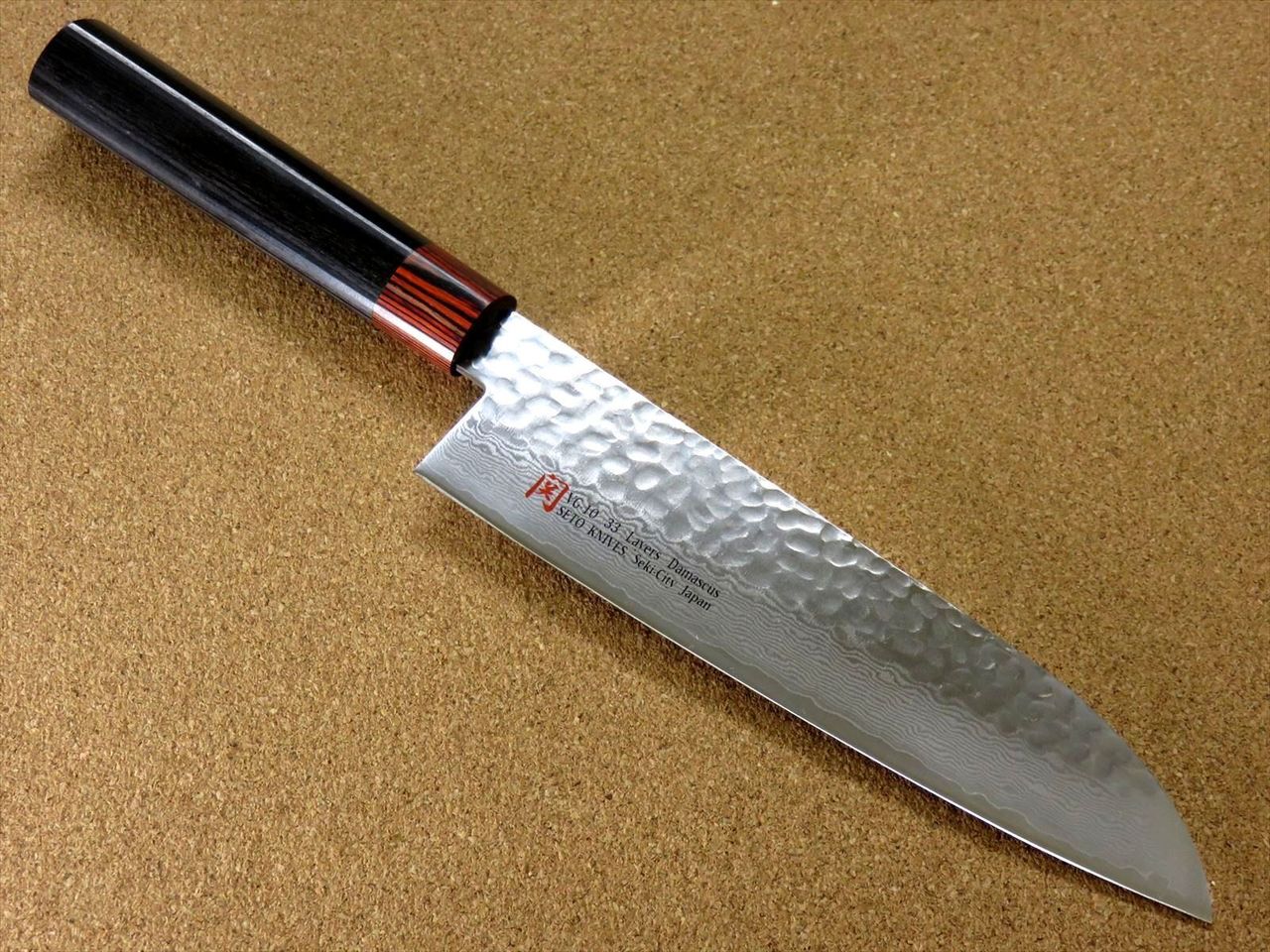 Japanese SETO ISEYA-I Kitchen Santoku Knife 7.1" Damascus Hammered SEKI JAPAN