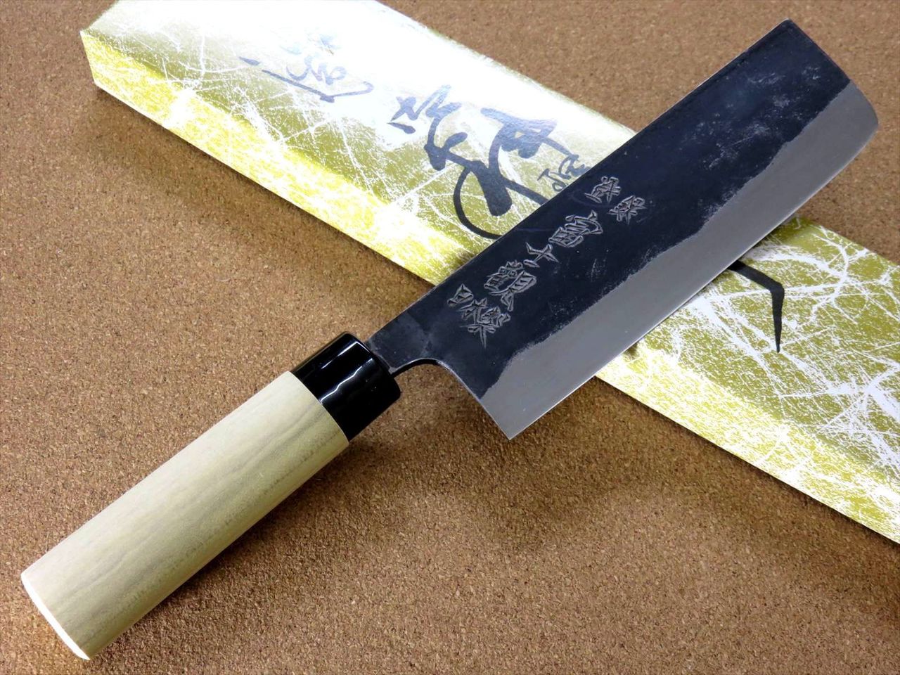 Japanese Kitchen Nakiri Vegetable Knife 6.3 inch Kuro-Uchi Blue Steel #2 JAPAN