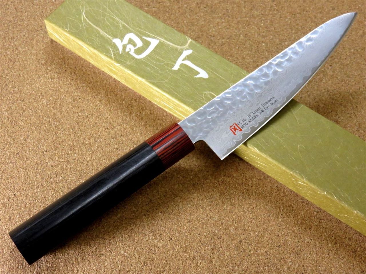 Japanese SETO ISEYA-I Kitchen Small Santoku Knife 5.3" Damascus Hammered JAPAN