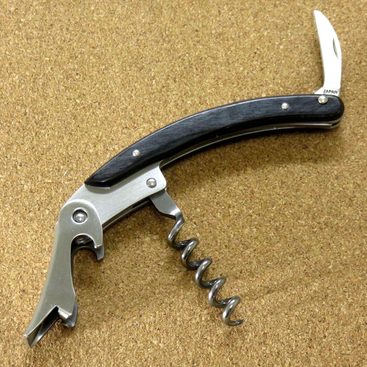 Japanese Sommelier Knife Corkscrew Wine Bottle Opener Black Plywood SEKI JAPAN