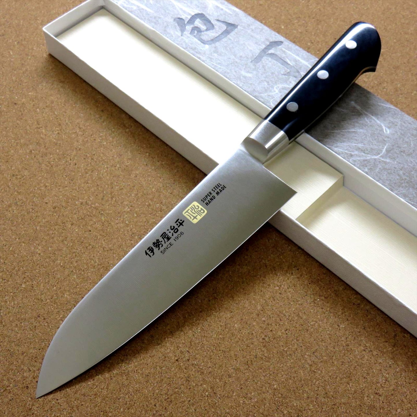 Japanese SETO-F ISEYA JIHEI Kitchen Santoku Knife 180mm 7 in Bolster SEKI JAPAN