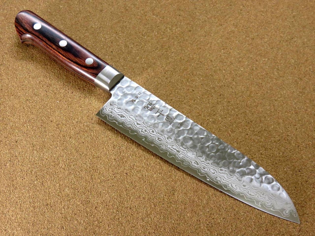 Japanese FUJIMI Kitchen Santoku Knife 7" Hammer Forged VG-10 Damascus From JAPAN