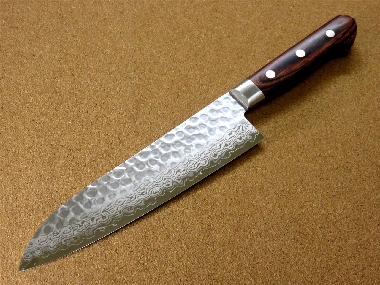 Japanese FUJIMI Kitchen Santoku Knife 7" Hammer Forged VG-10 Damascus From JAPAN