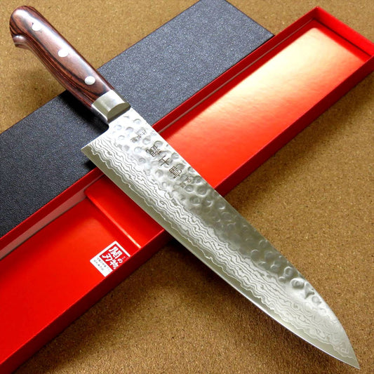 Japanese FUJIMI Kitchen Chef Knife 8" Hammer Forged VG-10 Damascus From JAPAN