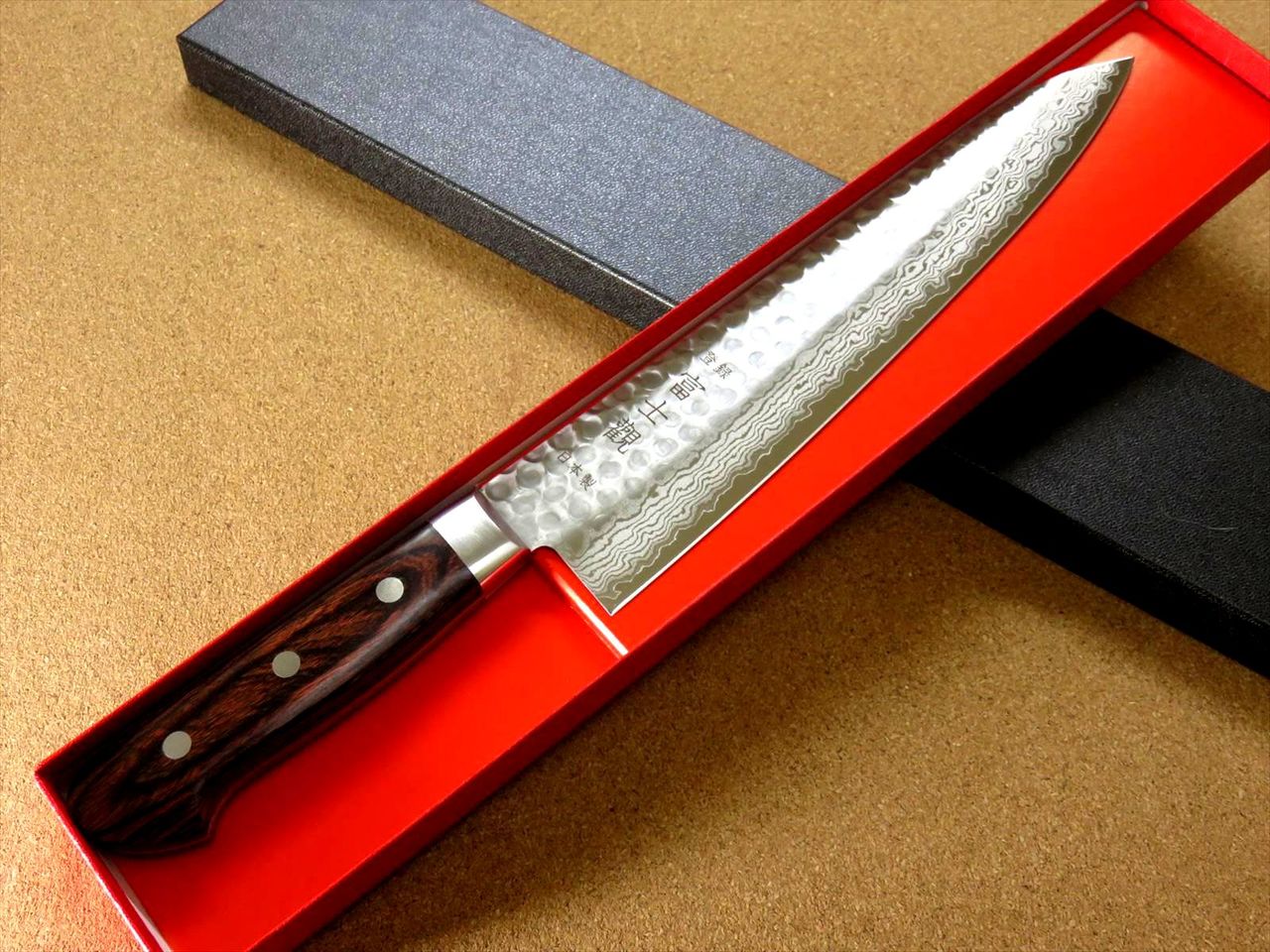 Japanese FUJIMI Kitchen Chef Knife 9" Hammer Forged VG-10 Damascus From JAPAN