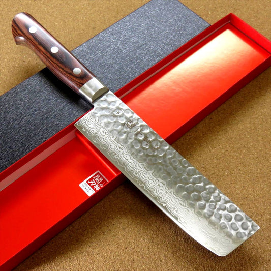 Japanese FUJIMI Kitchen Nakiri Knife 6" Hammer Forged VG-10 Damascus From JAPAN
