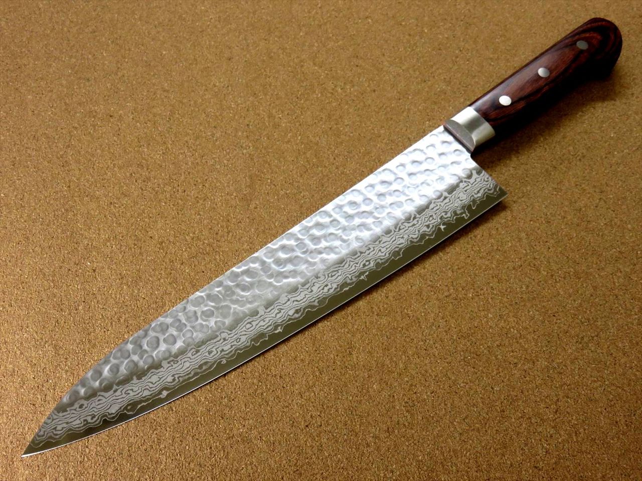 Japanese FUJIMI Kitchen Chef Knife 10.6" Hammer Forged VG-10 Damascus From JAPAN
