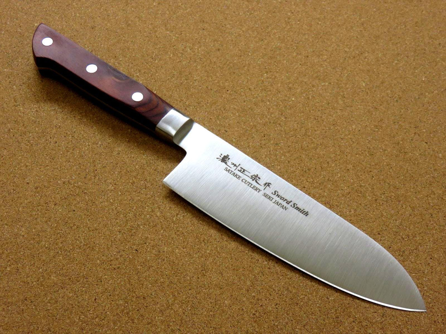 Japanese Masamune Kitchen Santoku Knife 165mm 6 inch Brown Plywood SEKI JAPAN