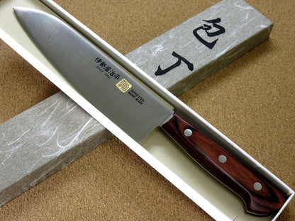 Japanese SETO ISEYA-E Kitchen Santoku Knife 7.1 inch Mahogany Handle SEKI JAPAN