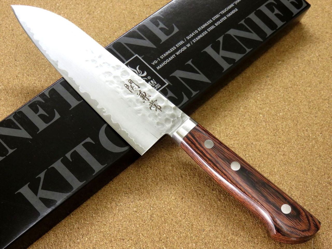 Japanese Kanetsune Kitchen Santoku Knife 165mm 6.5 inch Hammer Forged SEKI JAPAN