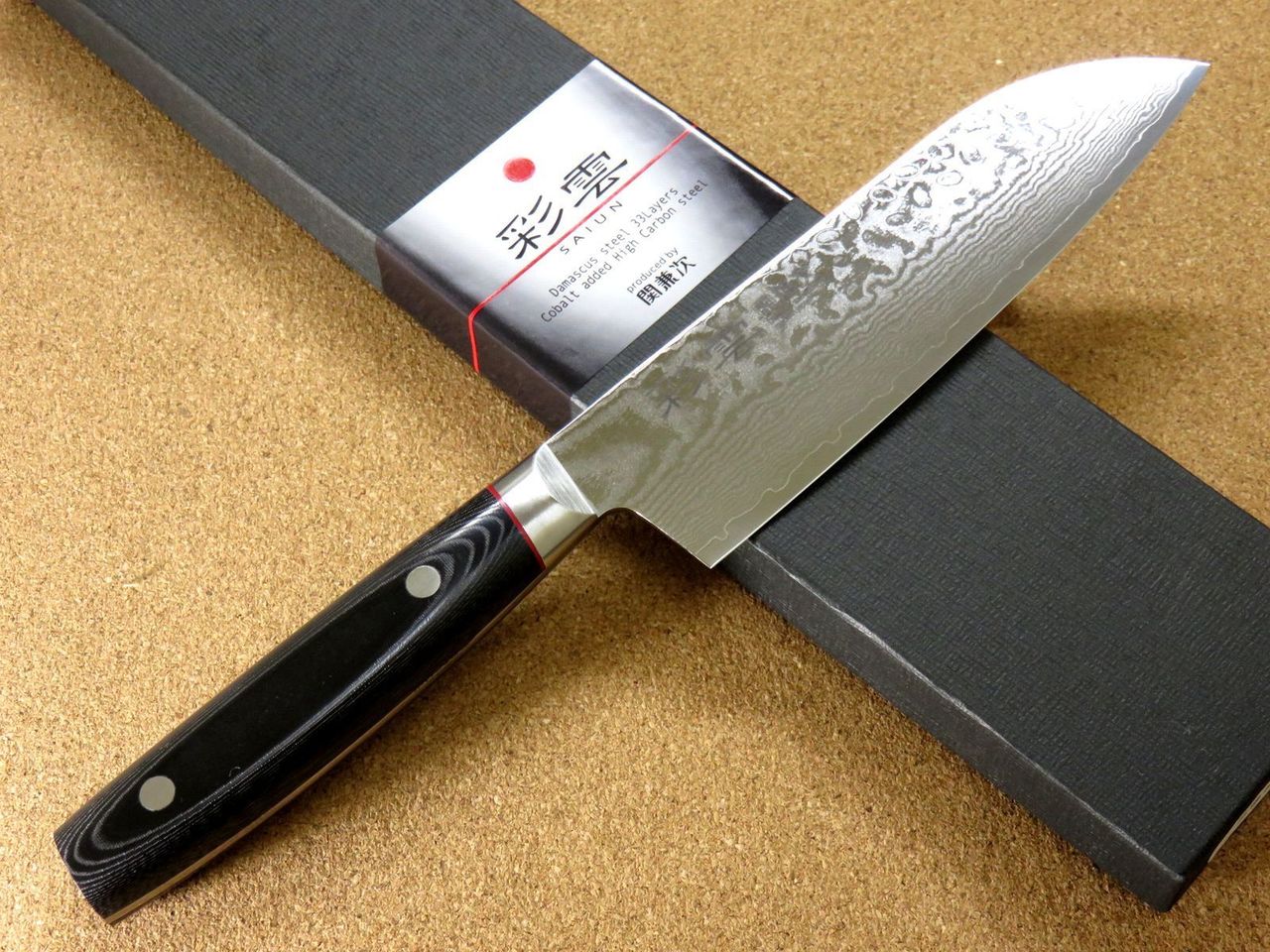 Japanese SAIUN Kitchen Santoku Knife 170mm 6.7 inch VG-10 Damascus SEKI JAPAN