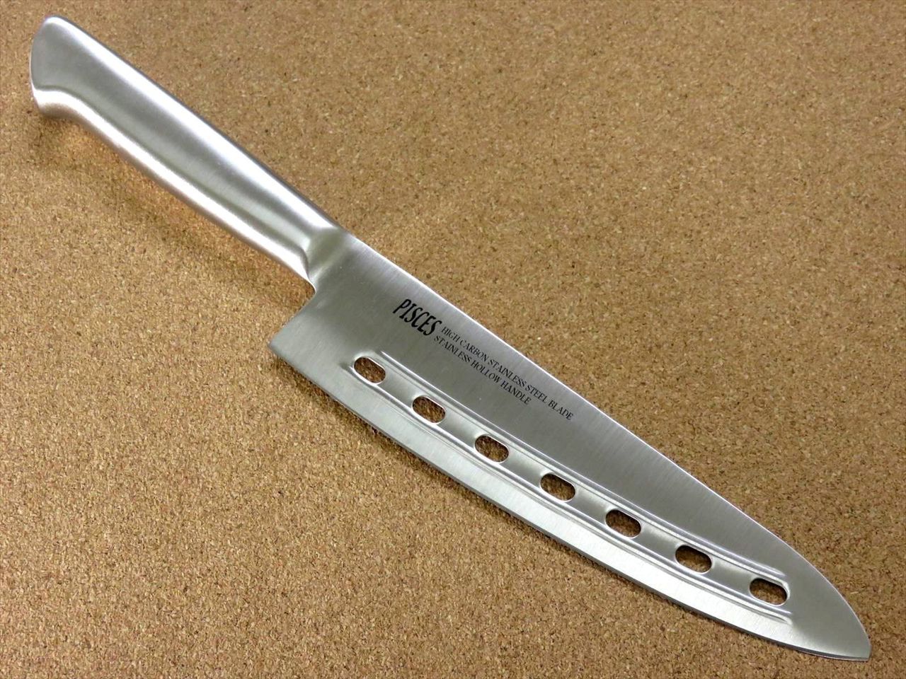 Japanese Pisces Kitchen Perforated Gyuto Chef Knife 7.1" Stainless Handle JAPAN