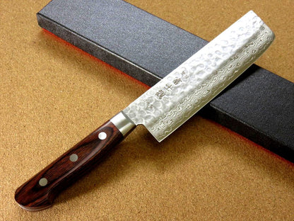 Japanese FUJIMI Kitchen Nakiri Knife 6" Hammer Forged VG-10 Damascus From JAPAN