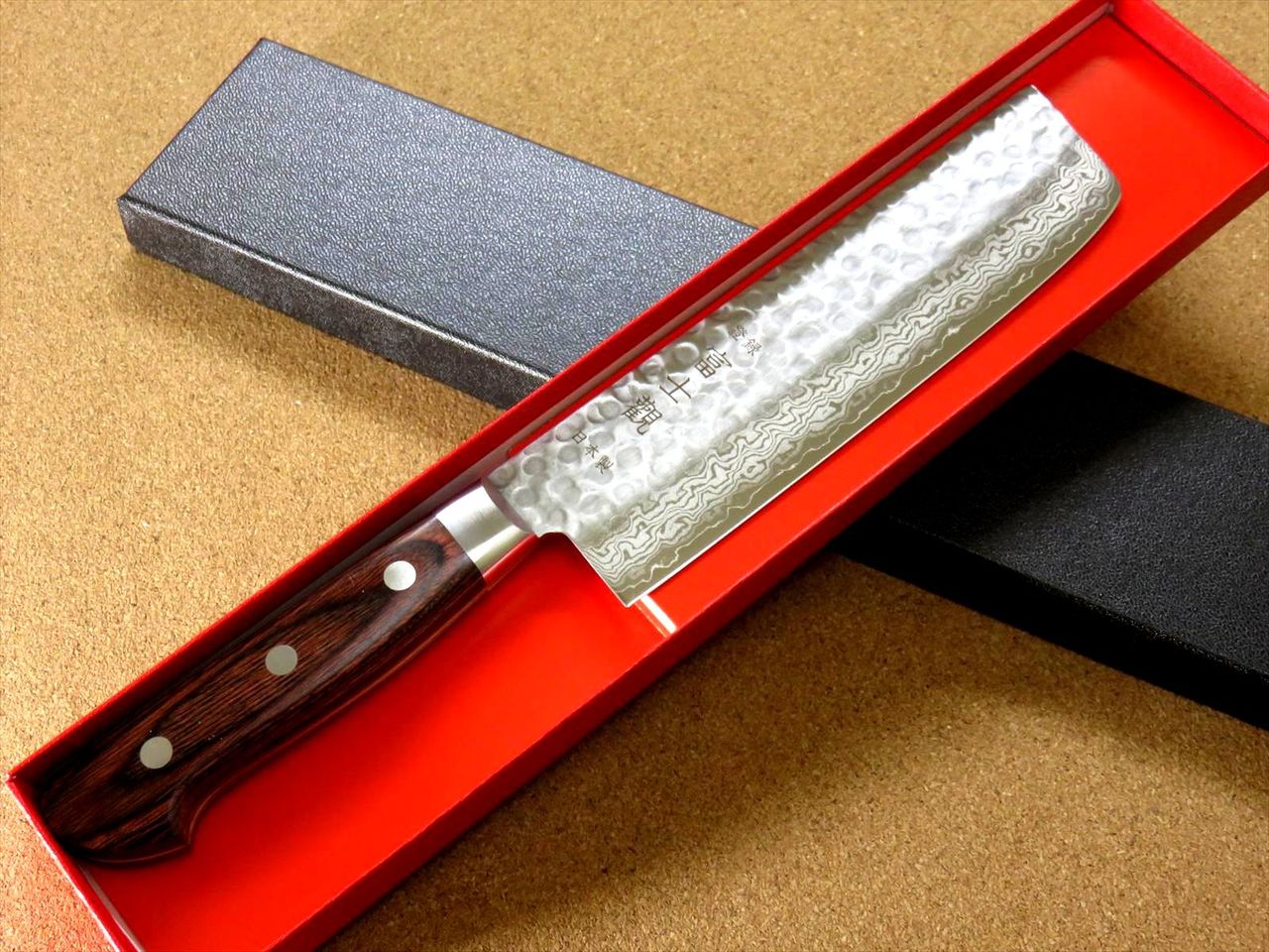Japanese FUJIMI Kitchen Nakiri Knife 6" Hammer Forged VG-10 Damascus From JAPAN