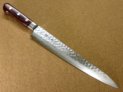 Japanese FUJIMI Kitchen Slicing Knife 9" Hammer Forged VG-10 Damascus From JAPAN