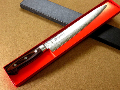 Japanese FUJIMI Kitchen Slicing Knife 9" Hammer Forged VG-10 Damascus From JAPAN