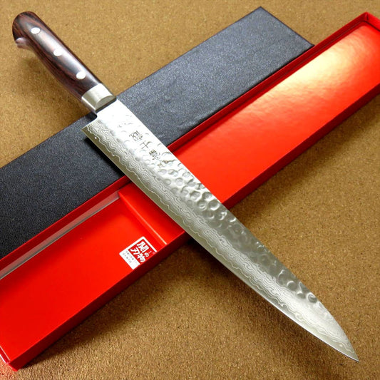 Japanese FUJIMI Kitchen Slicing Knife 9" Hammer Forged VG-10 Damascus From JAPAN