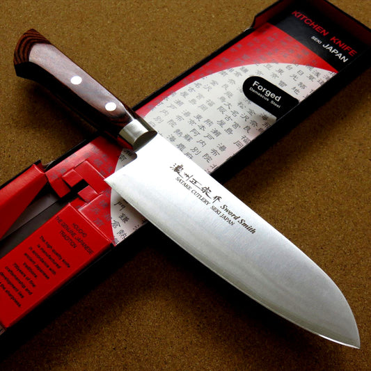 Seki Japan SEKI SANBONSUGI - Cuchillo de cocina japonés japonés para chef,  cuchillo Santoku de acero inoxidable 420J2, mango de madera, 6.496 in (6.5